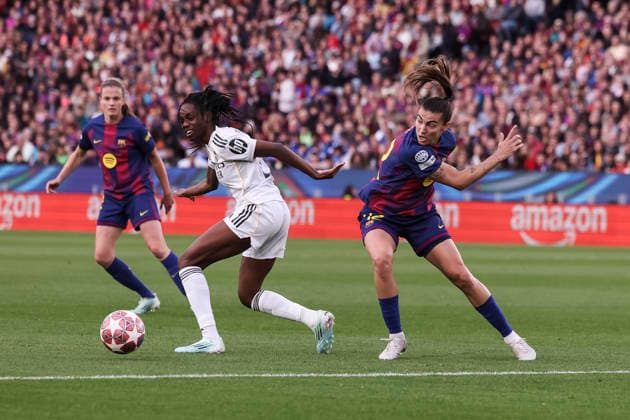 April 2, 2026, Barcelona, Barcelona, SPAIN: Patricia Guijarro Gutierrez of FC Barcelona, Barca and Naomie Feller of Real Madrid during the UEFA WomenÃ¢â‚¬â ¢s Champions League 2025 26 Quarter-finals second Leg, football match played between FC Barcelona and Real Madrid CF at Spotify Camp Nou stadium on April 02, 2026 in Barcelona, Spain. FC Barcelona V Real Madrid CF - UEFA WomenÃ¢â‚¬â ¢S Champions League 2025 26 Quarter-Finals Second Leg  - ZUMAa181 20260402_zaa_a181_065 Copyright: xJavierxBorregox