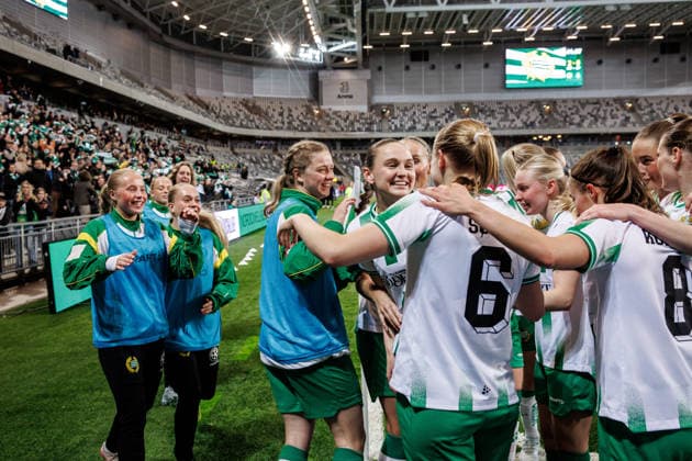 260402 Vilde Hasund of Hammarby celebrates the 2-0 goal during the UEFA Women s Europa Cup semifinal between Hammarby and Sparta Prague on April 2, 2026 in Stockholm. Photo: Kenta Jönsson BILDBYRAN COP 210 KJ0331 fotboll football soccer fotball europa cup hammarby sparta prague uefa womens europa cup semifinal dam bbeng jubel Copyright: KENTAxJÖNSSON BB260402KJ026