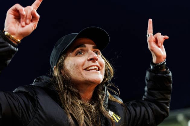 260402 Coach Elena Sadiku of Häcken celebrates after the UEFA Women s Europa Cup semifinal between Häcken and Eintracht Frankfurt on April 2, 2026 in Gothenburg. Photo: Michael Erichsen BILDBYRAN COP 89 MI0962 fotboll football soccer fotball europa cup häcken eintracht frankfurt uefa womens europa cup dam bbeng semifinal jubel Copyright: MICHAELxERICHSEN BB260402MI037