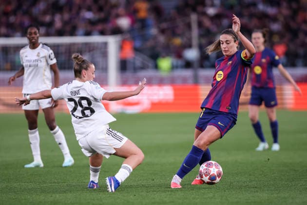 April 2, 2026, Barcelona, Barcelona, SPAIN: Alexia Putellas Segura of FC Barcelona, Barca and Irune Dorado Alosete of Real Madrid CF in action during the UEFA WomenÃ¢â‚¬â ¢s Champions League 2025 26 Quarter-finals second Leg, football match played between FC Barcelona and Real Madrid CF at Spotify Camp Nou stadium on April 02, 2026 in Barcelona, Spain. FC Barcelona V Real Madrid CF - UEFA WomenÃ¢â‚¬â ¢S Champions League 2025 26 Quarter-Finals Second Leg  - ZUMAa181 20260402_zaa_a181_075 Copyright: xJavierxBorregox
