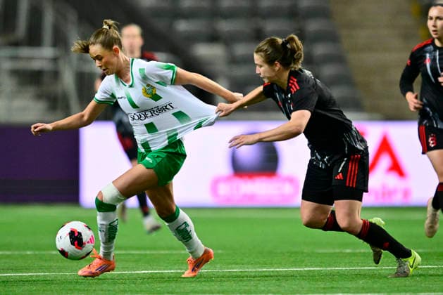 Hammarby s Svea Rehnberg and Sparta Prague s Antonie Starova during the UEFA Women s Europa Cup 2nd leg semi-final soccer match between Hammarby IF and AC Sparta Praha at 3Arena, in Stockholm, Sweden, on April 2, 2026. STOCKHOLM SWEDEN x10030x