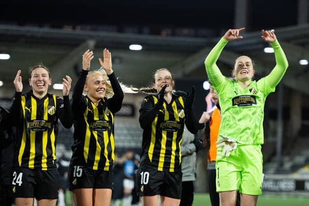 260402 Tabby Tindell, Alva Selerud, Anna Anvegard and goalkeeper Fanney Birkisdottir of Häcken celebrate after the UEFA Women s Europa Cup semifinal between Häcken and Eintracht Frankfurt on April 2, 2026 in Gothenburg. Photo: Michael Erichsen BILDBYRAN COP 89 MI0962 bbeng dam eintracht frankfurt europa cup football fotball fotboll häcken semifinal soccer uefa womens europa cup jubel Copyright: MICHAELxERICHSEN BB260402MI051