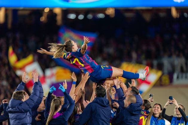 Sport Bilder des Tages Spain-Football-Women Champions League - FC Barcelona, Barca v Real Madrid CF in Barcelona, Spain. Barcelona, Spain, 2, April, 2026. FC Barcelona woman player (11) Alexia Putellas celebrates 500 matches as a FC Barcelona player during Women Champions League match between FC Barcelona and Real Madrid CF in Spotify Camp Nou Stadium, Barcelona, Spain, on April 2, 2026. Barcelona Spotify Camp Nou Stadium Barcelona Spain