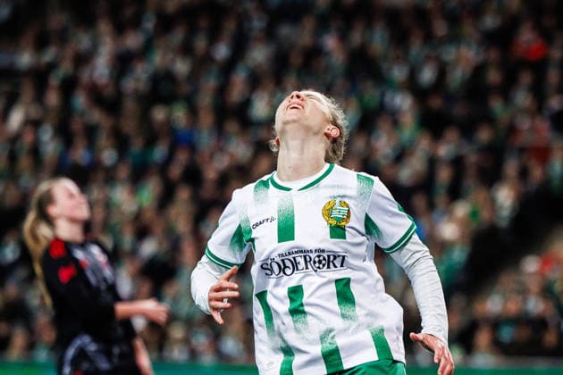 260402 Hannah Sjödahl of Hammarby reacts during the UEFA Women s Europa Cup semifinal between Hammarby and Sparta Prague on April 2, 2026 in Stockholm. Photo: Kenta Jönsson BILDBYRAN COP 210 KJ0331 fotboll football soccer fotball europa cup hammarby sparta prague uefa womens europa cup semifinal dam bbeng Copyright: KENTAxJÖNSSON BB260402KJ057