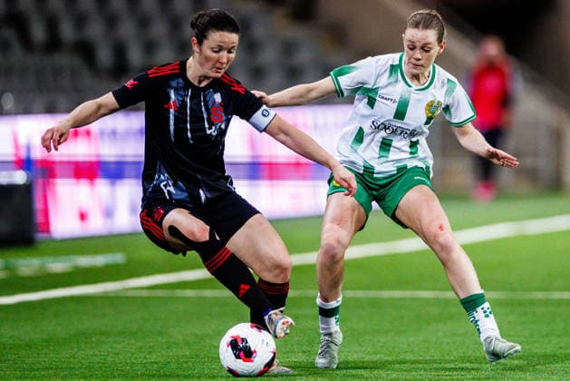 260402 Eva Bartonova of Sparta Prague and Sofia Reidy of Hammarby during the UEFA Women s Europa Cup semifinal between Hammarby and Sparta Prague on April 2, 2026 in Stockholm. Photo: Kenta Jönsson BILDBYRAN COP 210 KJ0331 fotboll football soccer fotball europa cup hammarby sparta prague uefa womens europa cup semifinal dam bbeng Copyright: KENTAxJÖNSSON BB260402KJ058