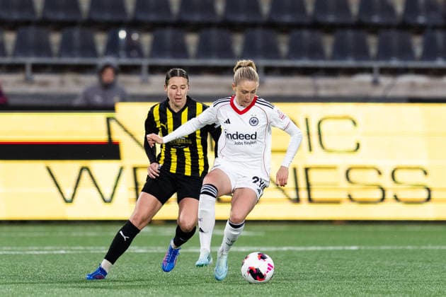 260402 Tabby Tindell of Häcken and Rebecka Blomqvist of Eintracht Frankfurt during the UEFA Women s Europa Cup semifinal between Häcken and Eintracht Frankfurt on April 2, 2026 in Gothenburg. Photo: Michael Erichsen BILDBYRAN COP 89 MI0962 bbeng dam eintracht frankfurt europa cup football fotball fotboll häcken semifinal soccer uefa womens europa cup Copyright: MICHAELxERICHSEN BB260402MI097