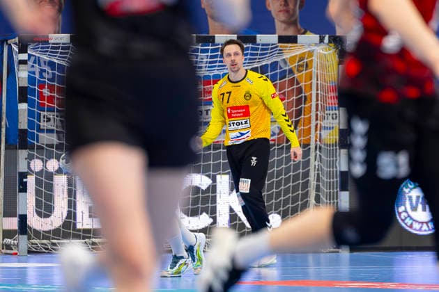 Mark Ferjan (Nr. 77, VfL Luebeck-Schwartau) freut sich jubelt. VfL Luebeck-Schwartau vs. HSG Nordhorn-Lingen, Handball, 2. Bundesliga, 02.04.26 Luebeck Schleswig-Holstein Germany Copyright: xAgentur54GradÂ°x xFelixxKoenigx