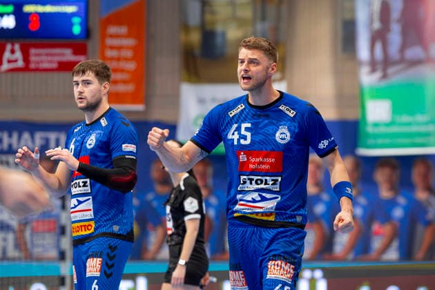 Jan-Eric Speckmann (Nr. 45, VfL Luebeck-Schwartau) freut sich jubelt. VfL Luebeck-Schwartau vs. HSG Nordhorn-Lingen, Handball, 2. Bundesliga, 02.04.26 Luebeck Schleswig-Holstein Germany Copyright: xAgentur54GradÂ°x xFelixxKoenigx