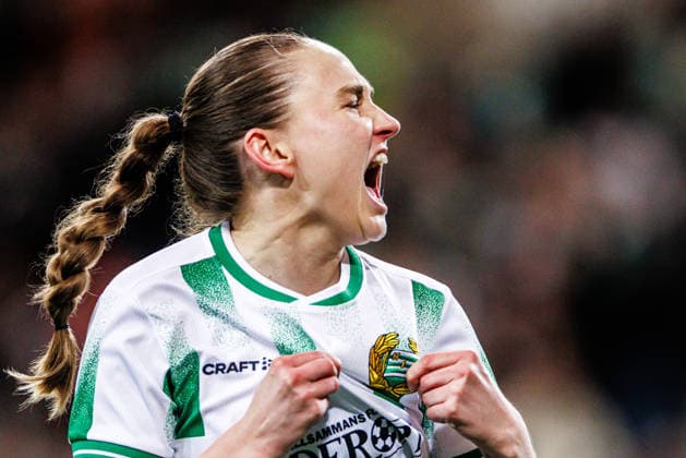 260402 Vilde Hasund celebrates after 2-0 during the UEFA Women s Europa Cup semifinal between Hammarby and Sparta Prague on April 2, 2026 in Stockholm. Photo: Kenta Jönsson BILDBYRAN COP 210 KJ0331 fotboll football soccer fotball europa cup hammarby sparta prague uefa womens europa cup semifinal dam bbeng jubel Copyright: KENTAxJÖNSSON BB260402KJ083