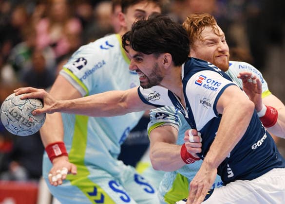 05.03.2026, xophax, DAIKIN HBL 2025 26 Bergischer HC - VFL Gummersbach Tom Kiesler , rechts ( VFL Gummersbach ) und Eloy Morante Maldonado ,vorn ( Bergischer HC ) Düsseldorf