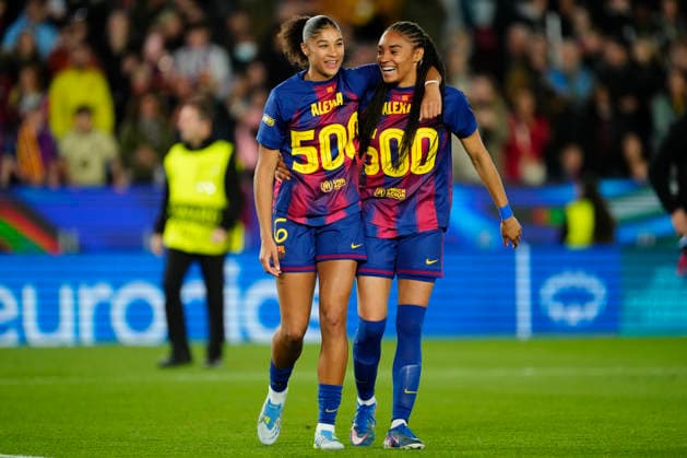 Barcelona FC v Real Madrid CF - UEFA Women s Champions League 2025 26 Quarter-finals Second Leg Sydney Schertenleib forwards of Barcelona and Switzerland and Salma Paralluelo forwards of Barcelona and Spain celebrate victory after the UEFA Women s Champions League 2025 26 Quarter-finals Second Leg match between FC Barcelona, Barca and Real Madrid CF at Spotify Camp Nou on April 2, 2026 in Barcelona, Spain. Barcelona Spain  Copyright: xJosexBretonx originalFilename:bretonhernandez-barcelon260402_npyjl.jpg