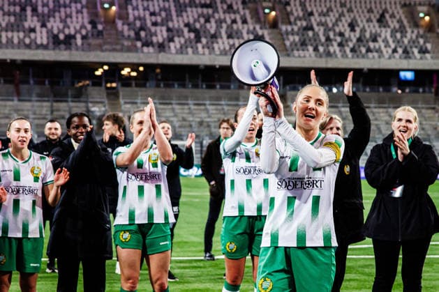 260402 Alice Carlsson of Hammarby celebrates after the UEFA Women s Europa Cup semifinal between Hammarby and Sparta Prague on April 2, 2026 in Stockholm. Photo: Kenta Jönsson BILDBYRAN COP 210 KJ0331 fotboll football soccer fotball europa cup hammarby sparta prague uefa womens europa cup semifinal dam bbeng jubel Copyright: KENTAxJÖNSSON BB260402KJ094
