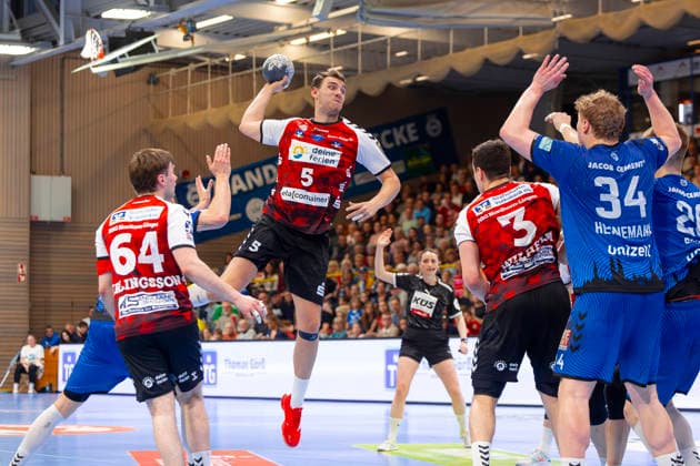 Oscar Gentzel (Nr. 5, HSG Nordhorn-Lingen). VfL Luebeck-Schwartau vs. HSG Nordhorn-Lingen, Handball, 2. Bundesliga, 02.04.26 Luebeck Schleswig-Holstein Germany Copyright: xAgentur54GradÂ°x xFelixxKoenigx