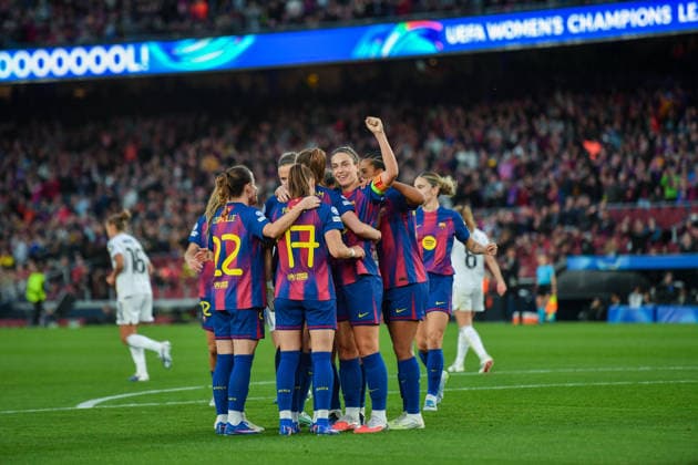 FC Barcelona, Barca v REAL MADRID CF SPOTIFY CAMP NOU. BARCELONA. April 2, 2026 FC BARCELONA vs REAL MADRID CF April 2, 2026 Caroline Graham (10) of FC Barcelona celebrates scoring his team s fifth goal with Alexia Putellas (11) of FC Barcelona and teammates during the soccer match corresponding to the quarter finals of the UEFA Women s Champions League between FC Barcelona and Newcastle United at Spotify Camp Nou in Barcelona, Spain. Barcelona ESP Copyright: xS.xRosx