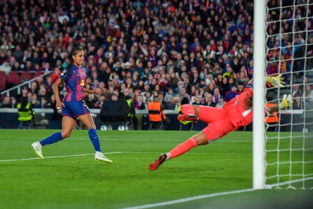 FC Barcelona, Barca v REAL MADRID CF SPOTIFY CAMP NOU. BARCELONA. April 2, 2026 FC BARCELONA vs REAL MADRID CF April 2, 2026 Esmee Brugts (24) of FC Barcelona scores his team s sixth goal during the soccer match corresponding to the quarter finals of the UEFA Women s Champions League between FC Barcelona and Newcastle United at Spotify Camp Nou in Barcelona, Spain. Barcelona ESP Copyright: xS.xRosx