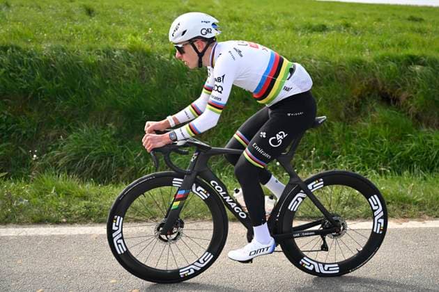 Ronde van Vlaanderen 2026 Cycling Race Media Activities 03 04 2026 OUDENAARDE, BELGIUM - APRIL 03 : Pogacar Tadej (SLO) of UAE Team Emirates XRG riding during a training and reconnaissance session ahead of the 110th edition of Ronde van Vlaanderen an UCI World Tour 1.UWT one day cycling road race for Men Elite of 271 km with start in Antwerpen and finish in Oudenaarde on April 3, 2026 in Oudenaarde, Belgium, 03 04 2026 ( Motordriver Guy De Vuyst - Oudenaarde Belgium  Copyright: xNicoxVereeckenx