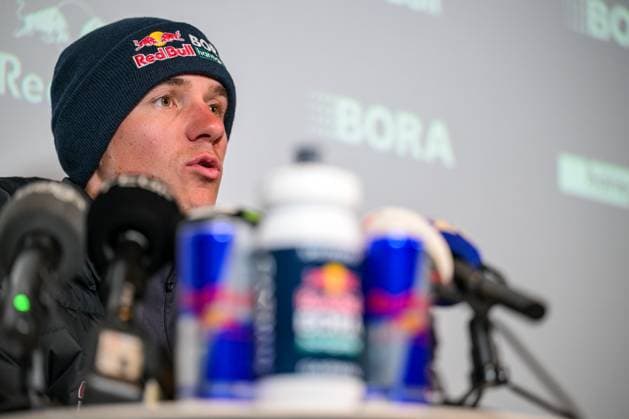 Belgian Remco Evenepoel of Red Bull-BORA-hansgrohe pictured during a press conference, PK, Pressekonferenz of the Red Bull - Bora - Hansgrohe cycling team ahead of the Ronde van Vlaanderen Tour des Flandres Tour of Flanders cycling race, Friday 03 April 2026 in Ledegem. The 110th edition of the cycling race will take place on Sunday 5th April. DAVIDxPINTENS  x169677854x
