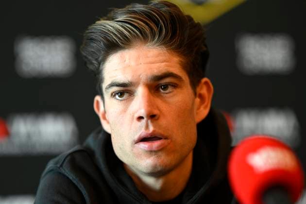 press conference, PK, Pressekonferenz of Team Visma Lease a Bike 03 04 2026 OUDENAARDE, BELGIUM - APRIL 03 : Van Aert Wout (BEL) of Team Visma Lease a Bike talking to the press during a press conference prior to the 110th edition of Ronde van Vlaanderen an UCI World Tour 1.UWT one day cycling road race for Men Elite of 271 km with start in Antwerpen and finish in Oudenaarde on April 3, 2026 in Oudenaarde, Belgium, 03 04 2026 Oudenaarde Belgium  Copyright: xNicoxVereeckenx