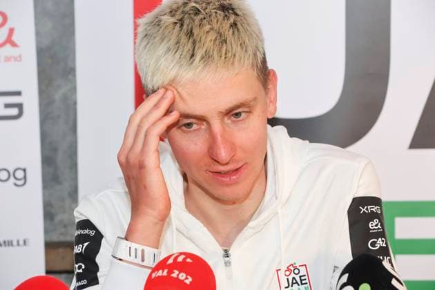 press conference, PK, Pressekonferenz UAE Team Emirates - XRG 03 04 2026 WAREGEM, BELGIUM - APRIL 03 : Pogacar Tadej (SLO) of UAE Team Emirates XRG talking to the press during a press conference of team UAE Team Emirates - XRG ahead of the 110th edition of Ronde van Vlaanderen an UCI World Tour 1.UWT one day cycling road race for Men Elite of 271 km with start in Antwerpen and finish in Oudenaarde on April 3, 2026 in Waregem, Belgium, 03 04 2026 Waregem Belgium  Copyright: xGiannixBarbieuxx