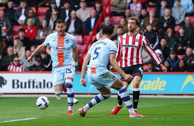 Sheffield, England, 3rd April 2026. Patrick Bamford of Sheffield United lays the ball back during the Sheffield United vs Swansea City Sky Bet Championship match at Bramall Lane, Sheffield. Picture credit should read: Simon Bellis Sportimage EDITORIAL USE ONLY. No use with unauthorised audio, video, data, fixture lists, club league logos or live services. Online in-match use limited to 120 images, no video emulation. No use in betting, games or single club league player publications. SPI_023_SB_Sheff_Utd_Swansea SPI-4660-0002