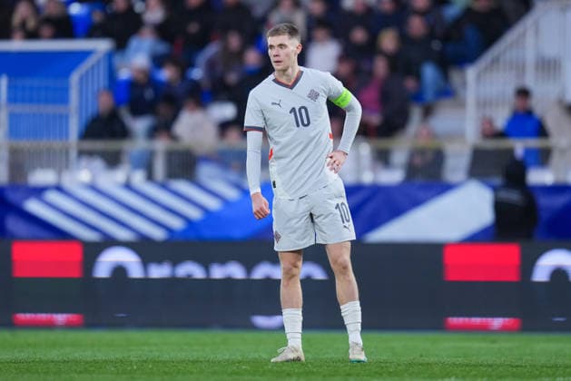 AUXERRE, FRANCE - MARCH 30: Gisli Thordarson of Iceland looks on during the European Qualifers U21, U 21 football match between France and Iceland on 30th March 2026 in Auxerre, France. Franco Arland (Franco Arland SPP)  Copyright: xFrancoxArlandx xSPPx spp-en-FrArSp-1FA05731-2