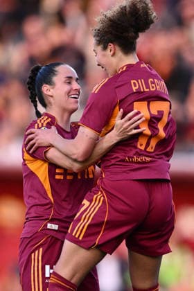 Alayah Pilgrim of A.S. Roma Femminile celebrates after scoring the goal of 4-3 during the Matchday 18 of the Serie A Women Athora Championship between A.S. Roma and F.C. Como Women at the Tre Fontane Stadium on April 3, 2026 in Roma, Italy.  Copyright: xDomenicoxCippitelli IPAxSportx xipa-agency.netx xx IPA_73738792 IPA_Agency_IPA73738792