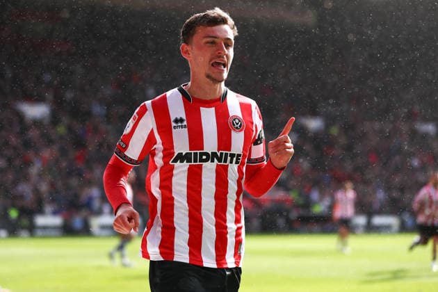 Sheffield, England, 3rd April 2026. Harrison Burrows of Sheffield United celebrates the third goal during the Sheffield United vs Swansea City Sky Bet Championship match at Bramall Lane, Sheffield. Picture credit should read: Jake Youle Sportimage EDITORIAL USE ONLY. No use with unauthorised audio, video, data, fixture lists, club league logos or live services. Online in-match use limited to 120 images, no video emulation. No use in betting, games or single club league player publications. SPI_028_JY_Sheff_Utd_Swansea SPI-4660-0026