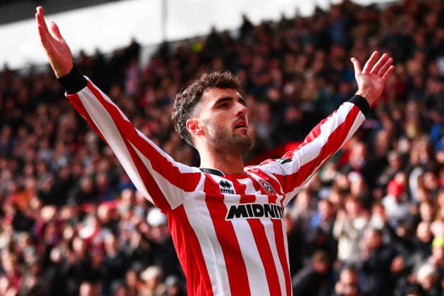 Sheffield, England, 3rd April 2026. Tom Cannon of Sheffield United celebrates the fourth goal during the Sheffield United vs Swansea City Sky Bet Championship match at Bramall Lane, Sheffield. Picture credit should read: Jake Youle Sportimage EDITORIAL USE ONLY. No use with unauthorised audio, video, data, fixture lists, club league logos or live services. Online in-match use limited to 120 images, no video emulation. No use in betting, games or single club league player publications. SPI_040_JY_Sheff_Utd_Swansea SPI-4660-0038