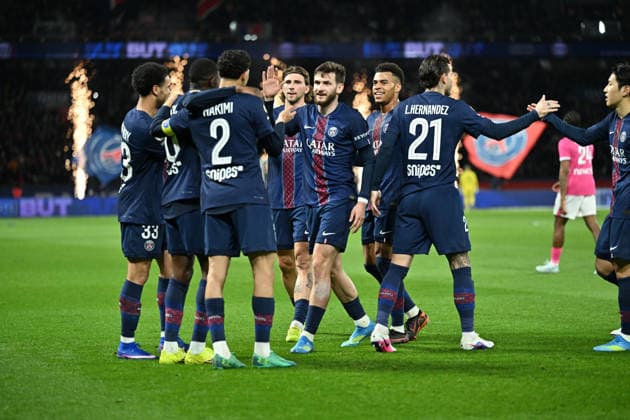 PSG vs Toulouse: French Ligue 1 PARIS, FRANCE - APRIL 03: Players of Paris Saint - Germain celebrate after a score during the French Ligue 1 (L1) soccer match between Paris Saint-Germain (PSG) and Toulouse FC at Parc des Princes stadium in Paris, France on April 03, 2026. Mustafa Yalcin Anadolu Paris France. Editorial use only. Please get in touch for any other usage.  Copyright: x2026xAnadoluxMustafaxYalcinx