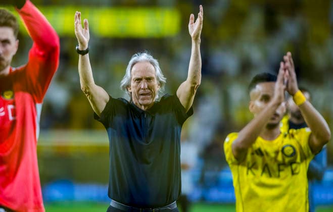 Saudi-Arabien: Fussball Saudi Pro League 2025 2026, 27. Spieltag - Al Nassr FC vs Al Najma - Al-Awwal Park (Saudi Arabien): Freude, Emotionen, Jubel Jorge Jesus (Trainer Al Nassr FC) *** Saudi Arabia Football Saudi Pro League 2025 2026, Matchday 27 Al Nassr FC vs Al Najma Al Awwal Park Saudi Arabia Joy, emotions, jubilation Jorge Jesus Coach Al Nassr FC Copyright: xRAYANxALYAHYAx