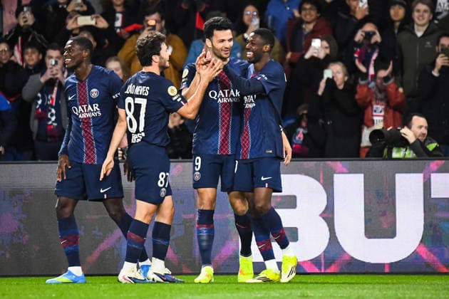 FOOTBALL : Paris Saint Germain vs Toulouse FC - Ligue 1 - JournÃ e 28 - 03 04 2026 Joie des joueurs du Paris SG aprÃ s le but de Gonzalo Ramos (Paris SG) ParisFrance  Copyright: xBaptistexAutissierx