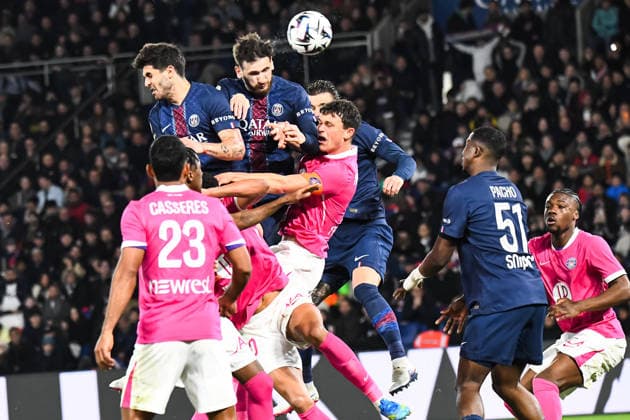FOOTBALL : Paris Saint Germain vs Toulouse FC - Ligue 1 - JournÃ e 28 - 03 04 2026 Khvicha Kvaratskhelia (Paris SG) Lucas Beraldo (Paris SG) Rasmus Nicolaisen (Toulouse FC) ParisFrance  Copyright: xBaptistexAutissierx