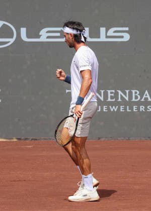HOUSTON, TX - APRIL 03: Thiago Agustin Tirante (ARG) reacts during the singles quarterfinals of the Men™s Clay Court Championship on April 3, 2026 at River Oaks Country Club in Houston, Texas. (Photo by Leslie Plaza Johnson Icon Sportswire) TENNIS: APR 03 US Men s Clay Court Championship EDITORIAL USE ONLY Icon260403113