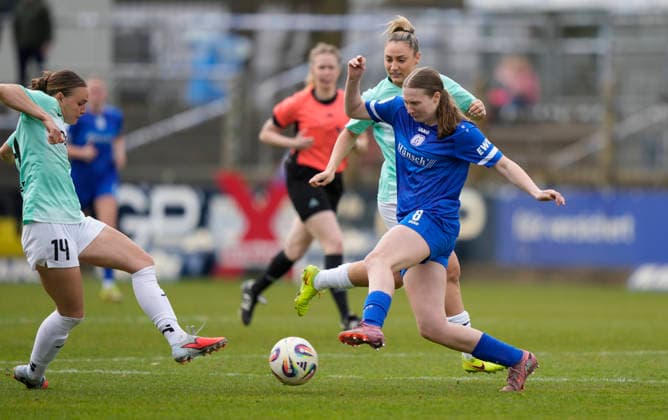 04.04.2026, Hänsch-Arena, Meppen, GER, 2. Bundesliga, Frauen: SV Meppen vs SC Sand, Laura Bröring (SV Meppen 6) DFL REGULATIONS PROHIBIT ANY USE OF PHOTOGRAPHS AS IMAGE SEQUENCES AND OR QUASI-VIDEO. Meppen Niedersachsen Deutschland Hänsch-Arena