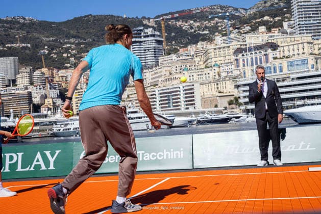 La 119Âª edizione del Rolex Monte-Carlo Masters e stata ufficialmente inaugurata nel cuore del Principato di Monaco. Il numero 2 del mondo Jannik Sinner e il numero 4 Alexander Zverev hanno deliziato gli spettatori con una mini-esibizione di tennis sul lungomare, di fronte allo Yacht Club de Monaco Sabato 4 aprile 2026  Copyright: xArthurxGustin LaPressex