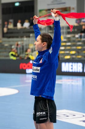HSG Blomberg-Lippe (GER) vs. Borussia Dortmund (GER), Handball, 1. Handball Bundesliga Frauen, 22. Spieltag, 4.4.2026, Saision 2025 2026, Blomberg Nuria Bucher (HSG Blomberg-Lippe, 21) beim Aufwaermen Blomberg Sporthalle an der Ulmenallee Deutschland
