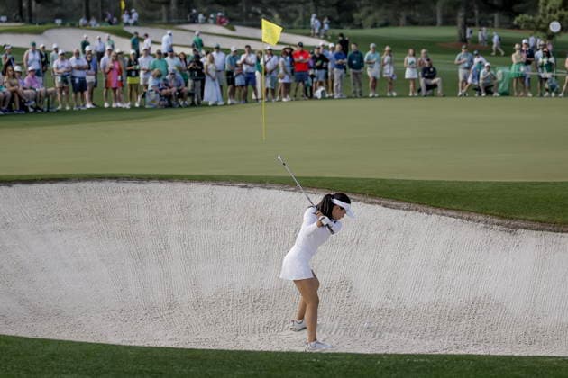 2026 Augusta National Women s Amateur golf tournament - Round 3 Yujie Liu of China hits from a green side bunker on the second hole during the final round of the 2026 Augusta National Women s Amateur golf tournament at the Augusta National Golf Club in Augusta, Georgia, USA, 04 April 2026. AUGUSTA GEORGIA United States  Copyright: xERIKxS.xLESSERx