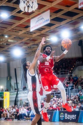 Barmer 2. Basketball Bundesliga ProA: Bayer Giants Leverkusen vs. RheinStars Koeln, 04.04.26 Leverkusen, 04.04.26 - Michael Jordan Miller (RheinStars Köln, 23) während des Spiels der Barmer 2. Basketball Bundesliga ProA: Bayer Giants Leverkusen vs. RheinStars Koeln in der Ostermann Arena in Leverkusen. Copyright: xBEAUTIFULxSPORTS LeahxKohringx
