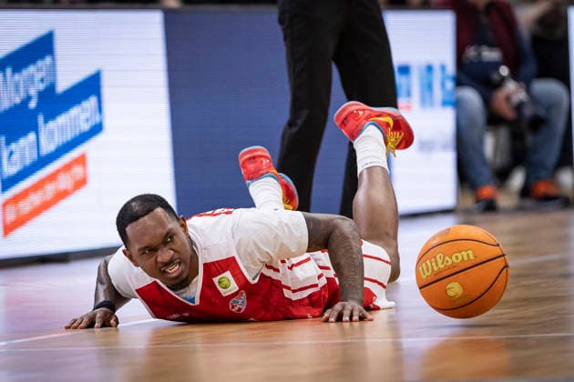 Barmer 2. Basketball Bundesliga ProA: Bayer Giants Leverkusen vs. RheinStars Koeln, 04.04.26 Leverkusen, 04.04.26 - Cedric Cezell Russell Jr. (RheinStars Köln, 0) während des Spiels der Barmer 2. Basketball Bundesliga ProA: Bayer Giants Leverkusen vs. RheinStars Koeln in der Ostermann Arena in Leverkusen. Copyright: xBEAUTIFULxSPORTS LeahxKohringx
