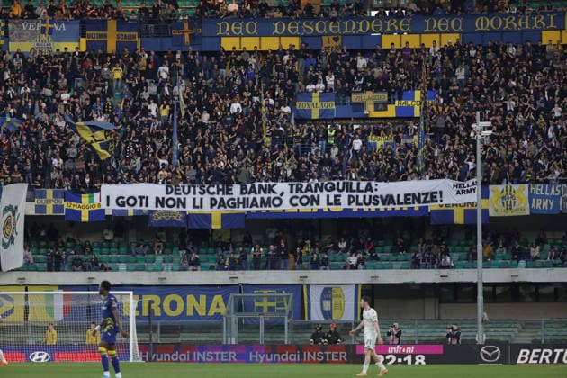 CALCIO - Serie A - Hellas Verona FC vs ACF Fiorentina Hellas Verona s fans banner during the match of 6th day of the Serie A Championship between Hellas Verona vs ACF Fiorentina at the Marcantonio Bentegodi Stadium on 4 April 2026 in Verona, VR. Verona Italy  Copyright: xIPAxSport ABACAx