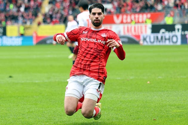 04.04.2026, xrekx, Fussball 2.Bundesliga, 1.FC Kaiserslautern - Fortuna Düsseldorf v.l. Torjubel nach dem Tor zum celebrating the goal celebrate 2:0 durch Semih Sahin (1.FC Kaiserslautern) (DFL DFB REGULATIONS PROHIBIT ANY USE OF PHOTOGRAPHS as IMAGE SEQUENCES and or QUASI-VIDEO) Kaiserslautern