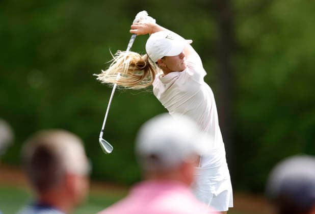 Ava Merrill hits a tee shot on the 12th hole in the final round of the Augusta National Women s Amateur at Augusta National Golf Club on Saturday, April 4, 2026 in Augusta, Georgia. Maria Jose Marin of Colombia won the Augusta National Women s Amateur with a score of 14 under par.  AUG20260404129 JOHNxANGELILLO