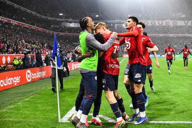 FOOTBALL : Lille OSC vs RC Lens - Ligue 1 - JournÃ e 28 - 04 04 2026 Joie des joueurs du LOSC aprÃ s le but de Felix Correia (Lille OSC) LilleFrance  Copyright: xBaptistexAutissierx