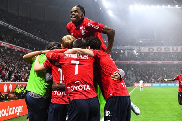 FOOTBALL : Lille OSC vs RC Lens - Ligue 1 - JournÃ e 28 - 04 04 2026 Joie des joueurs du LOSC aprÃ s le but de Felix Correia (Lille OSC) LilleFrance  Copyright: xBaptistexAutissierx