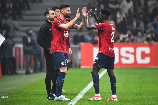 FOOTBALL : Lille OSC vs RC Lens - Ligue 1 - JournÃ e 28 - 04 04 2026 Olivier Giroud (Lille OSC) Felix Correia (Lille OSC) LilleFrance  Copyright: xBaptistexAutissierx