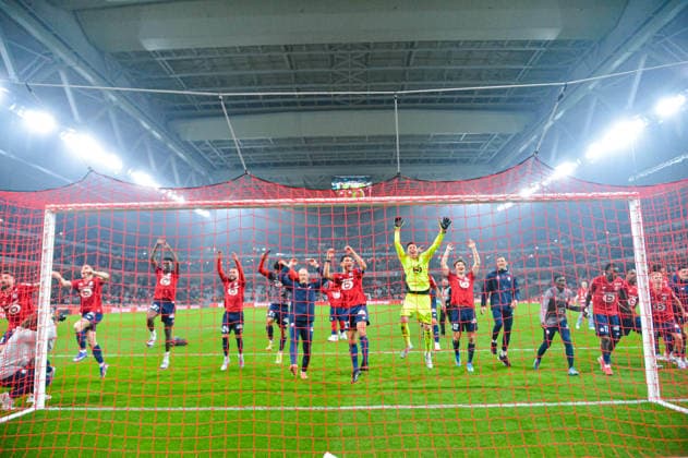 FOOTBALL : Lille OSC vs RC Lens - Ligue 1 - JournÃ e 28 - 04 04 2026 Joie des joueurs du LOSC apres la victoire contre le RC Lens LilleFrance  Copyright: xBaptistexAutissierx