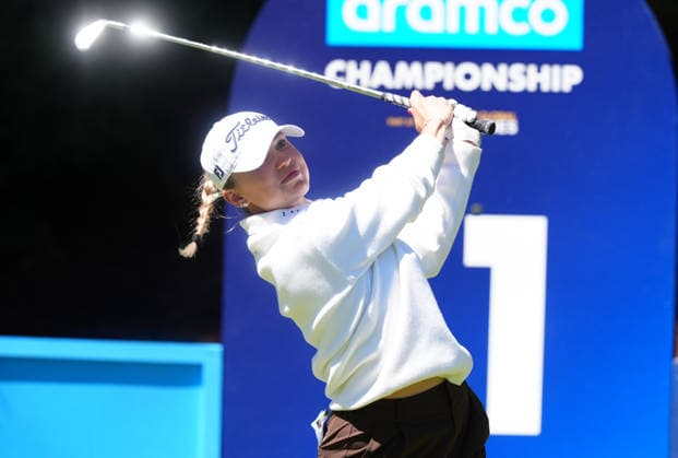 LAS VEGAS, NV - APRIL 03: LPGA, Golf Damen golfer Nataliya Guseva plays her tee shot on the 11th hole during the second round of the Aramco Championship on April 3, 2026, at Shadow Creek Golf Course in Las Vegas, Nevada. (Photo by Brian Spurlock Icon Sportswire) GOLF: APR 03 LPGA Aramco Championship EDITORIAL USE ONLY Icon26040347