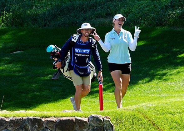 LAS VEGAS, NV - APRIL 03: LPGA, Golf Damen golfer Jennifer Kupcho walks the 9th hole during the second round of the Aramco Championship on April 3, 2026, at Shadow Creek Golf Course in Las Vegas, Nevada. (Photo by Brian Spurlock Icon Sportswire) GOLF: APR 03 LPGA Aramco Championship EDITORIAL USE ONLY Icon26040328