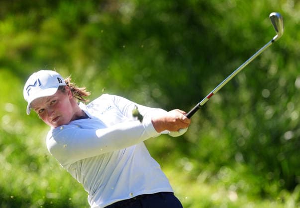 LAS VEGAS, NV - APRIL 03: LPGA, Golf Damen golfer Lottie Woad plays her tee shot on the 8th hole during the second round of the Aramco Championship on April 3, 2026, at Shadow Creek Golf Course in Las Vegas, Nevada. (Photo by Brian Spurlock Icon Sportswire) GOLF: APR 03 LPGA Aramco Championship EDITORIAL USE ONLY Icon2604033