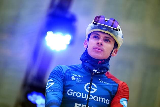 French Romain Gregoire of Groupama-FDJ United pictured at the start of the men s race of the Ronde van Vlaanderen Tour des Flandres Tour of Flanders UCI WorldTour one day cycling race, 278 km from Antwerp to Oudenaarde, Sunday 05 April 2026. ELIASxROM  x169843489x
